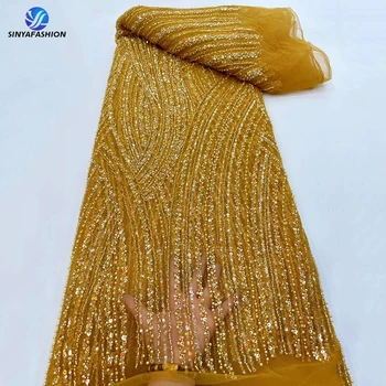 Роскошная ткань Sinya с пайетками, тяжелая кружевная ткань с бисером, модная кружевная ткань ручной работы с пайетками для женщин, вечернее платье