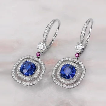 Роскошные серьги-капли серебряного цвета с синим/красным кубическим цирконием, блестящие аксессуары для ушей для женщин, свадебные модные украшения