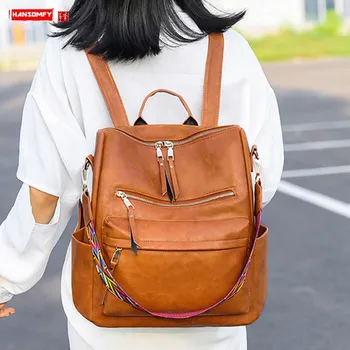 Роскошный модный женский рюкзак из мягкой кожи, студенческие школьные рюкзаки большой вместимости, женские повседневные дорожные сумки через плечо