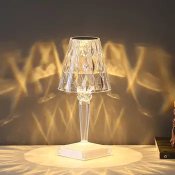 Светодиодная настольная лампа с кристаллами алмазов, сенсорная аккумуляторная батарея, настольная лампа из акрилового стекла, ночник для ресторана / Cofe Decor