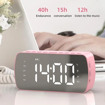 Светодиодный зеркальный экран Будильник Беспроводной Bluetooth Аудио Зеркальные часы Динамик Цифровые часы Сабвуфер Украшение reloj despertador