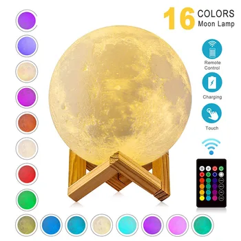 Светодиодный ночник с 3D принтом Moon Lamp, перезаряжаемый цветной трансформирующий 3D свет, сенсорный Лунный светильник, детские светильники, ночник для дома