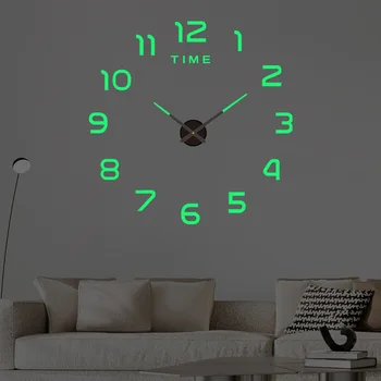 Сделай сам Креативные простые светящиеся цифровые часы Без перфорации, настенные наклейки, Бесшумные настенные часы, Украшение стен гостиной, офиса.