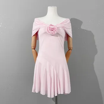 Сексуальное и элегантное женское платье y2k с асимметричным рыбьим хвостом, украшенное 3D объемными розами, мини-платье без бретелек с V-образным вырезом, полая мини-юбка