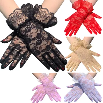 Сексуальные кружевные перчатки с цветами, короткие летние свадебные перчатки для женщин, девушки-подружки невесты