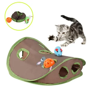 Симпатичная домашняя кошка, Интерактивная игра в прятки, 9 Лунок, Туннельная Охота на мышь, Интеллектуальная игрушка, Котенок со Скрытым отверстием, Складные игрушки