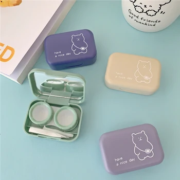Симпатичный портативный маленький рюкзак с мишкой, контактные линзы с зеркалом, футляр для контактных линз, коробка-контейнер для цветных линз, футляры для контактных линз.