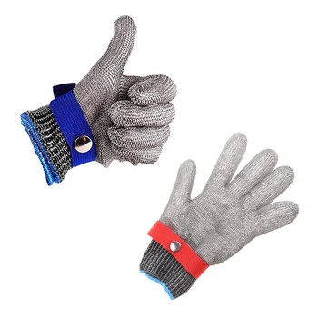 Сине-красная Защитная Мясницкая перчатка из металлической сетки, устойчивая к порезам, устойчивая к ударам из нержавеющей стали, Высокоэффективная защита 5-го уровня