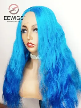 Синий Омбре, темно-синий синтетический косплей, прозрачный парик на кружеве 13х4, Длинные кудрявые женские повседневные парики высокого качества без клея