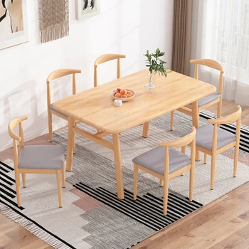 Скандинавские прямоугольные обеденные столы Мебель для домашней столовой Простое сочетание обеденного стола и стула Роскошный набор для кафе-ресторана