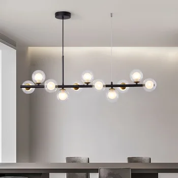 Скандинавский черный светодиодный подвесной светильник, современный стеклянный шар, подвесной светильник для кухни, гостиной, столовой, дизайн подвесного светильника