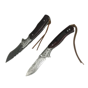 Складные ножи из дамасской стали с ручкой из сандалового дерева, тактический охотничий карманный нож EDC для выживания в походе на открытом воздухе в кожаных ножнах