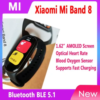 Смарт-браслет Xiaomi Mi Band 8 с AMOLED-экраном Miband 8 для кислородной тренировки крови Bluetooth Водонепроницаемый Smart Band 8