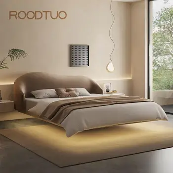 Современная мебель для спальни Подвесная кровать Мебель для дома из водонепроницаемой кожи Двуспальная кровать King Size со светодиодной подсветкой Queen Bed