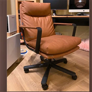 Современные кожаные офисные стулья для офиса Простая мебель Бытовая Ленивая спинка Компьютерный босс Кресло-подъемник Поворотное игровое кресло