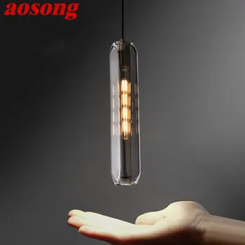 Современные латунные подвесные светильники AOSONG LED Simply Creative Crystal Дымчато-серая подвесная лампа для домашнего декора прикроватной тумбочки в спальне