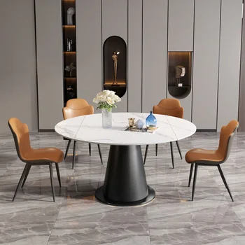 Современный круглый стол с четырьмя стульями Для маленькой гостиной, роскошный сервиз, обеденный стол в центре, украшение ресторана, домашняя мебель, столовая