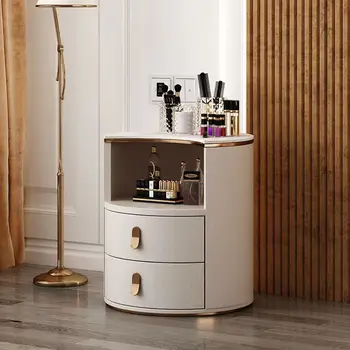 Современный минималистский прикроватный шкаф оптом легкое роскошное минималистичное круглое стекло, шкаф для хранения из массива дерева, сетчатые красные кровати высокого класса