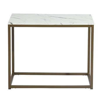 Современный Открытый прямоугольный Деревянный стол с акцентом на боковой стороне, Маленький столик для хранения в гостиной \ 28 дюймов \ Мрамор и золото