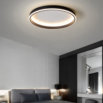 Современный Простой Светодиодный потолочный светильник для гостиной спальни Столовой кухни Черный Дизайн Круглая люстра Светильники