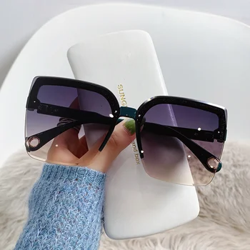 Солнцезащитные очки большого размера для мужчин и женщин, модные винтажные квадратные солнцезащитные очки без оправы, очки роскошного бренда UV400, женские оттенки