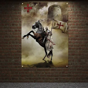 Средневековый Воин в Доспехах, Баннер Легиона, Настенная диаграмма, Масонский Флаг Рыцаря-тамплиера, Латунные втулки, Изготовленная на заказ картина с принтом из полиэстера H8