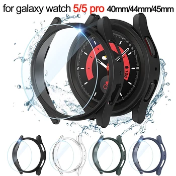 Стекло + Чехол для Samsung Galaxy Watch 5/5 Pro Водонепроницаемый ПК Galaxy Watch 5 40 мм 44 мм Крышка Watch 5 Pro 45 мм Крышка + Защитная Пленка для экрана
