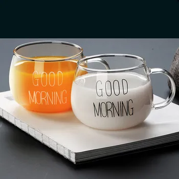 Стеклянная чашка с пустой надписью, кружка для кофе и молока с ручкой, прозрачное стекло, чашка для завтрака 