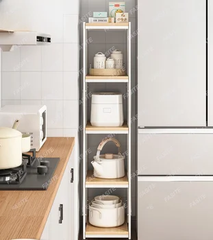 Стеллаж для хранения на кухне, напольный стеллаж для хранения, микроволновая печь со стороны холодильника, узкий стеллаж для хранения
