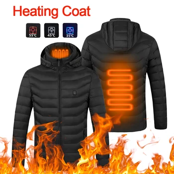 Теплое пальто с капюшоном и длинным рукавом, зимний мужской жилет с электрическим подогревом USB, куртка с подогревом, теплое хлопковое теплое пальто на открытом воздухе