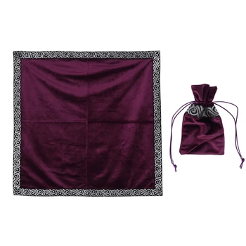 Ткань Алтарная Скатерть Бархатная Гадательная Викканская Гобеленовая Скатерть с Мешочком для карт Таро Фиолетового цвета