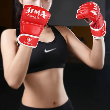 Толстые боксерские перчатки Перчатки для тхэквондо Санда на полпальца Перчатки для взрослых с мешками с песком Профессиональное оборудование для тренировок