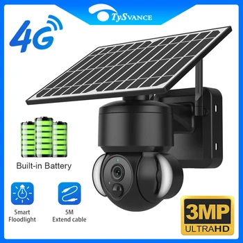 Уличная камера TySvance 4G на солнечной батарее емкостью 12000 мАч с солнечными панелями, 3-мегапиксельное цветное ночное видение, Ubox Garden CCTV