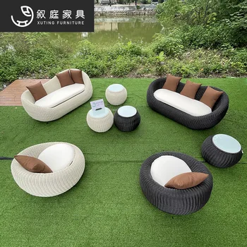 Уличный диван из ротанга, балкон во дворе, сад под открытым небом, комбинированная мебель для творческого отдыха, кровать из ротанга