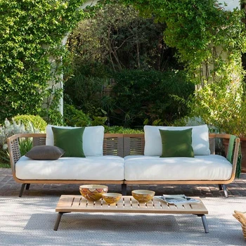 Уличный диван из ротанга уличный сад под открытым небом внутренний двор водонепроницаемый солнцезащитный крем для отдыха жилая терраса из массива дерева
