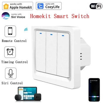 Умный Настенный выключатель Homekit WiFi Smart Light Для дистанционного управления без нейтрали Или с нейтральной линией Работает с Apple HomeKit Siri Voice