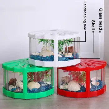 Универсальный мини-аквариум без запаха, Прозрачная оболочка, украшение рабочего стола, маленький аквариум Betta, Маленький аквариум с рыбками, защищенный от поломок.