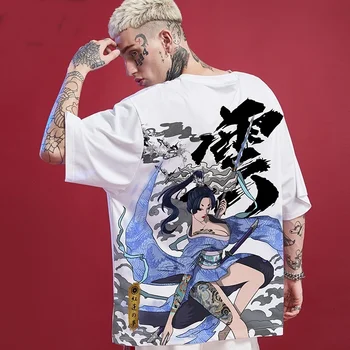 Футболка Harajuku Унисекс в стиле хип-хоп, мужская футболка с принтом японского аниме, футболка с коротким рукавом, топы, футболки, уличная одежда Samurai FF2692