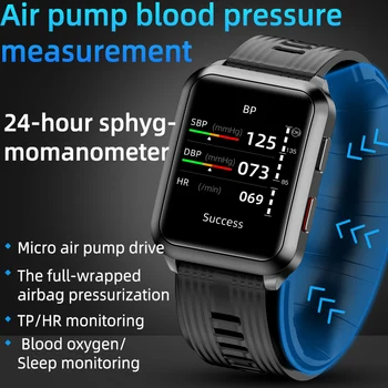 Часы P60 Воздушный насос Подушка безопасности Истинное кровяное давление Кислород Температура Пульсометр Медицинский Сфигмоманометр Смарт-часы