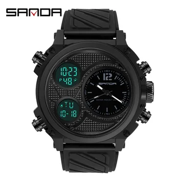 Часы SandaSports, уличные, светящиеся, электронные часы с двойным дисплеем, ремешок из смолы, с цифровыми часами с двойным отображением времени