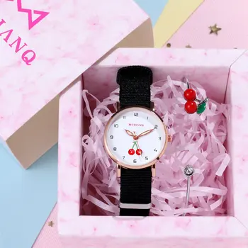 Часы для девочек, милые Детские часы в стиле принцессы, детские студенческие холщовые кварцевые часы, милые вишневые наручные часы, часы Relogios