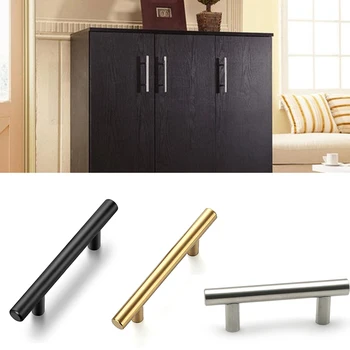 Черная Золотисто-серебряная ручка для шкафа, Т-образная планка из нержавеющей стали, Ручки с прямыми ручками, Дверная ручка кухонного шкафа, Выдвижной ящик для мебели