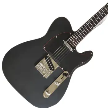 Черная матовая электрогитара TL с плоским верхом, серебряная фурнитура, гитара на заказ, бесплатная доставка