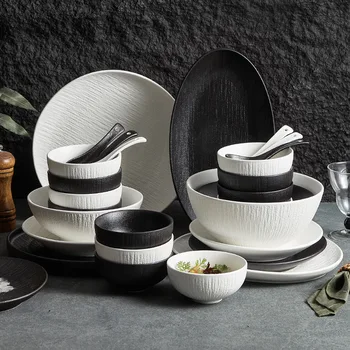 Черно-белая керамическая посуда, тарелки для домашних блюд, Японские наборы посуды, Рыбные тарелки, роскошные столовые приборы