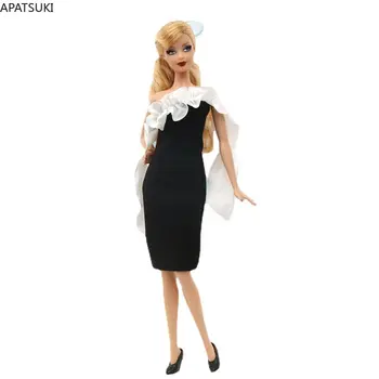 Черно-белое платье с оборками для куклы Барби, нарядная одежда, вечернее платье ручной работы, аксессуары для кукол 1: 6, детские игрушки
