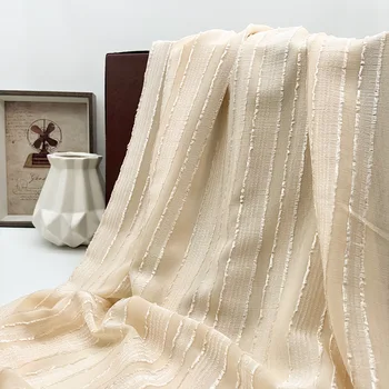 Шифоновая жаккардовая ткань в полоску с кисточками 75d, мятая ткань, маленькая модная весенне-летняя одежда, ткань для платья