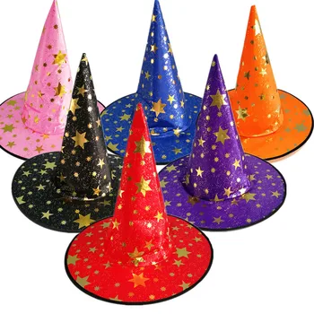 Шляпы на Хэллоуин Для детей и взрослых, Маскарадная вечеринка, шляпа волшебника, Позолоченная шляпа волшебника, шляпа с пятиконечной звездой